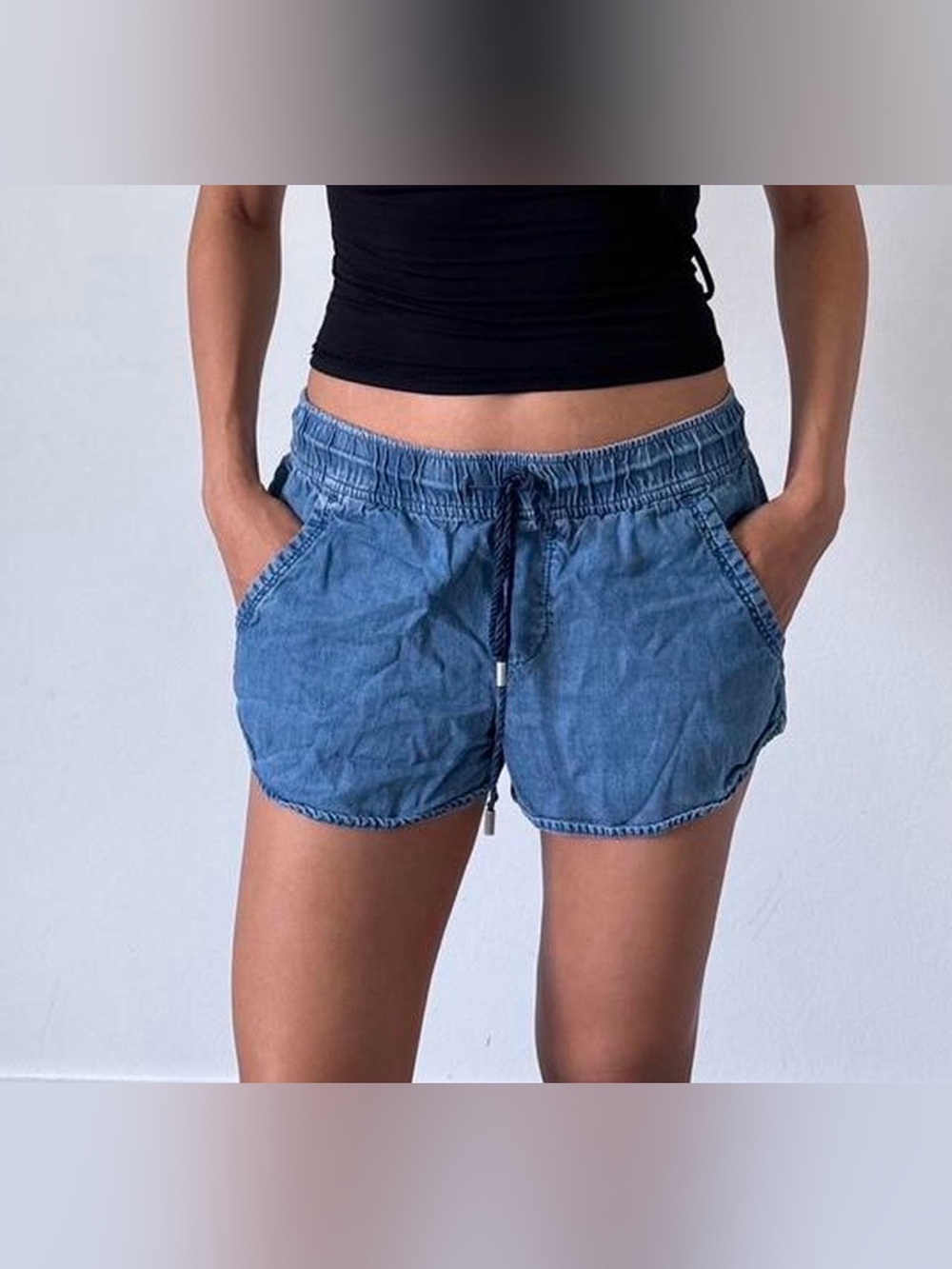 Loft Chambray Denim Drawstring Shorts Size XS EEUC